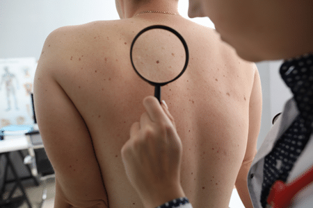 Dermatologist conducting a skin exam